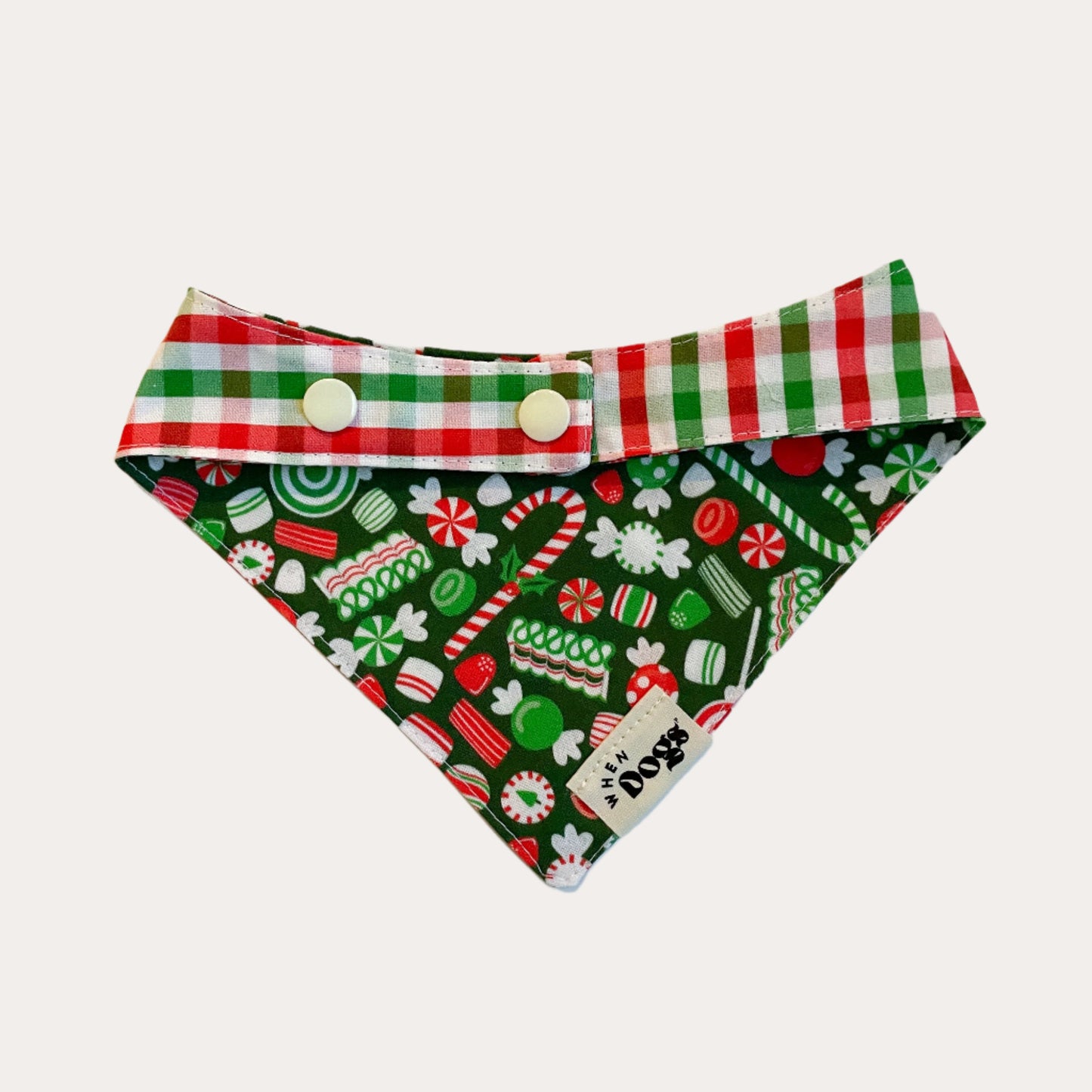 Christmas Plaid & Candy Reversible Bandana | Holly & Jolly