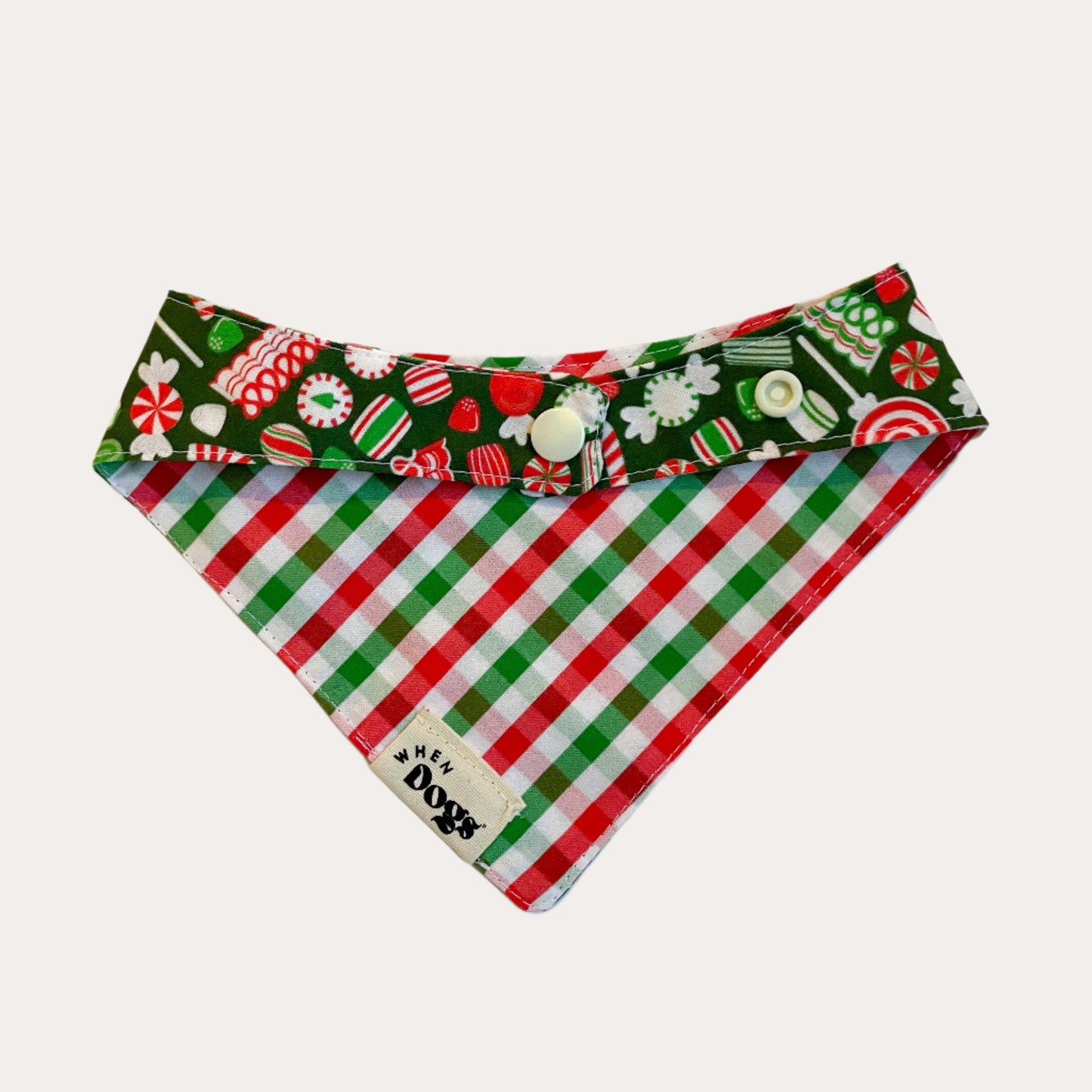 Christmas Plaid & Candy Reversible Bandana | Holly & Jolly