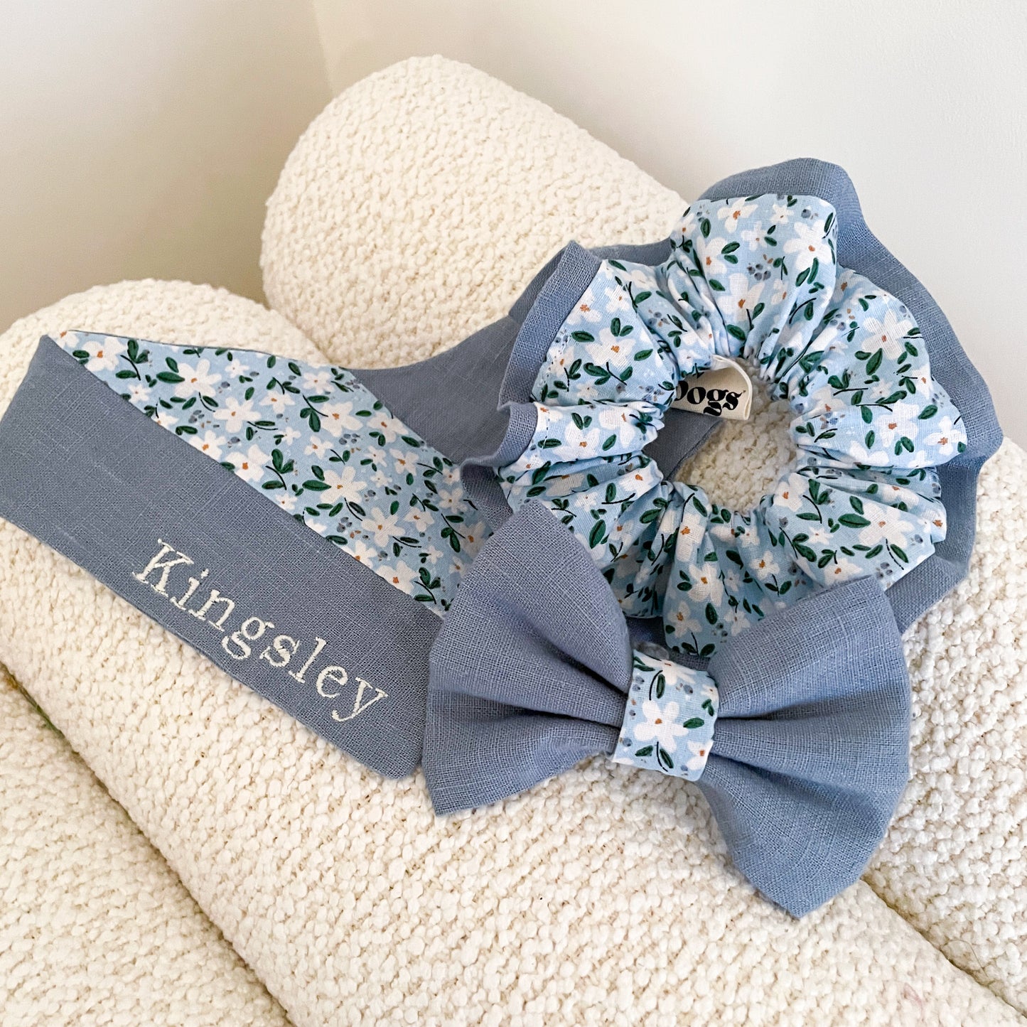 Forget-Me-Not Powder Blue Bandana, Bow Tie, and Scrunchie Set (Value: £38) | Spring Fling