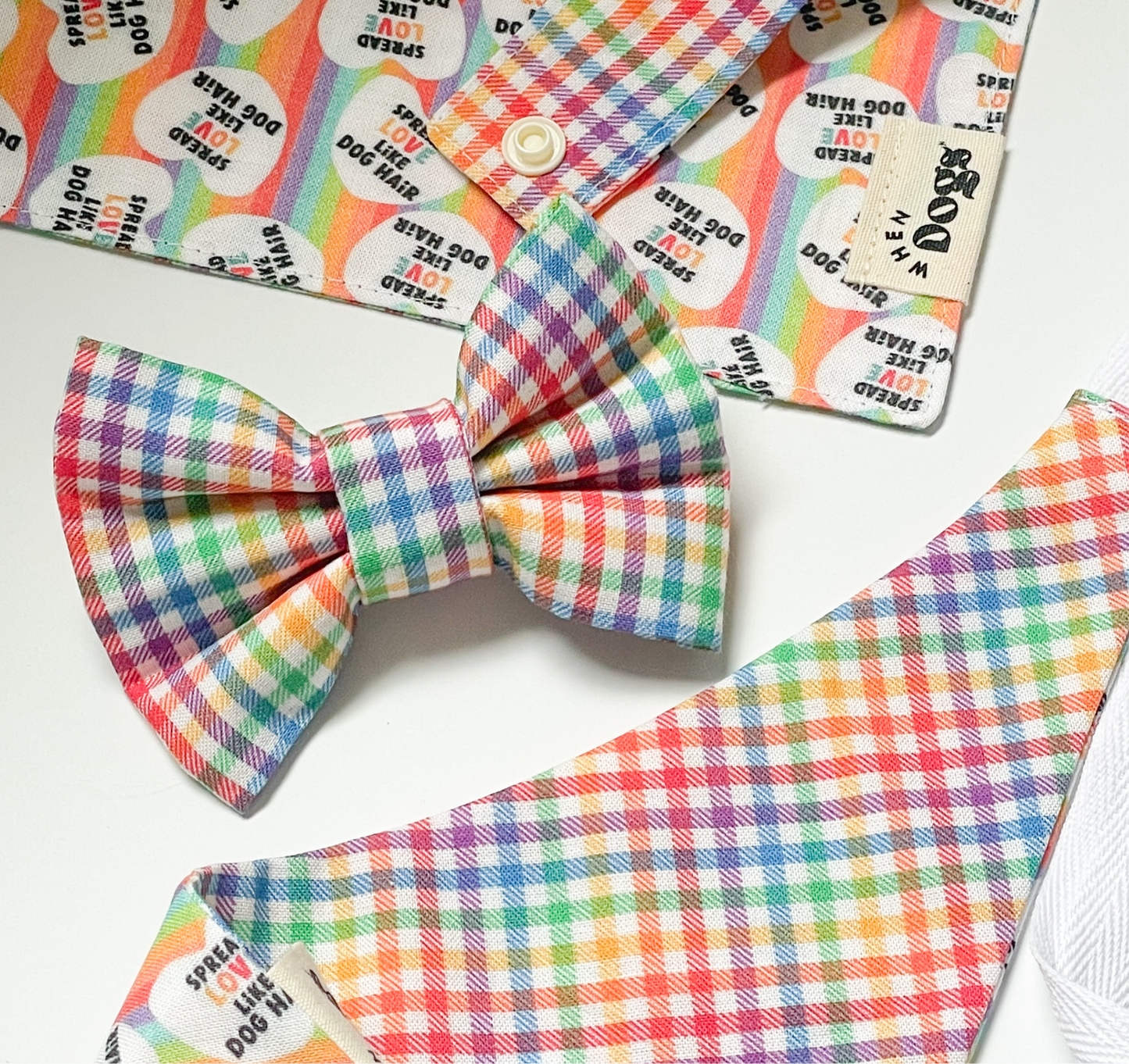 Spread Love Like Dog Hair & Rainbow Plaid | Reversible Bandana