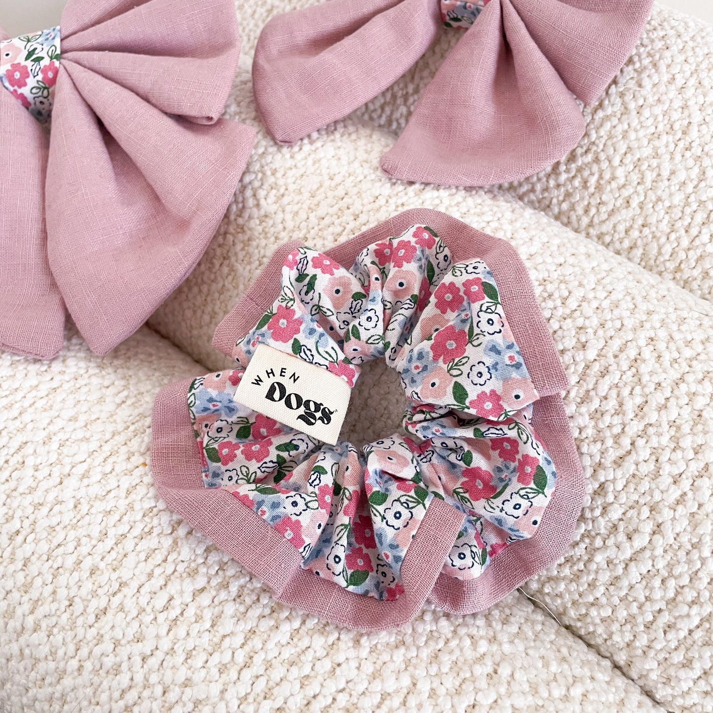 Forget-Me-Not Dusty Pink Bandana, Sailor Bow, and Scrunchie Set (Value: £39) | Spring Fling