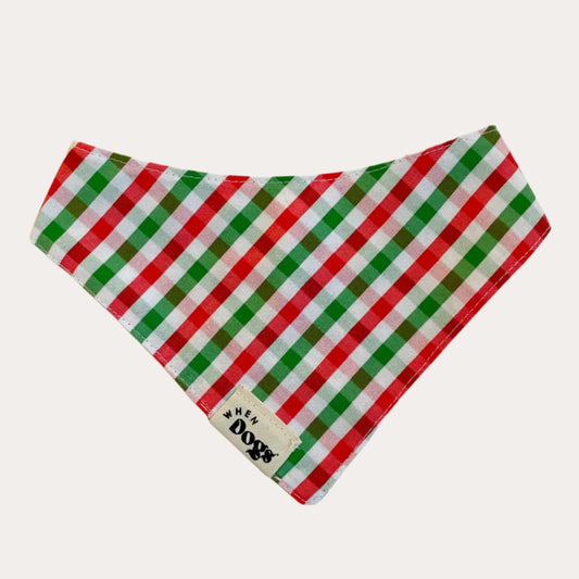 Christmas Plaid & Candy Reversible Bandana | Holly & Jolly