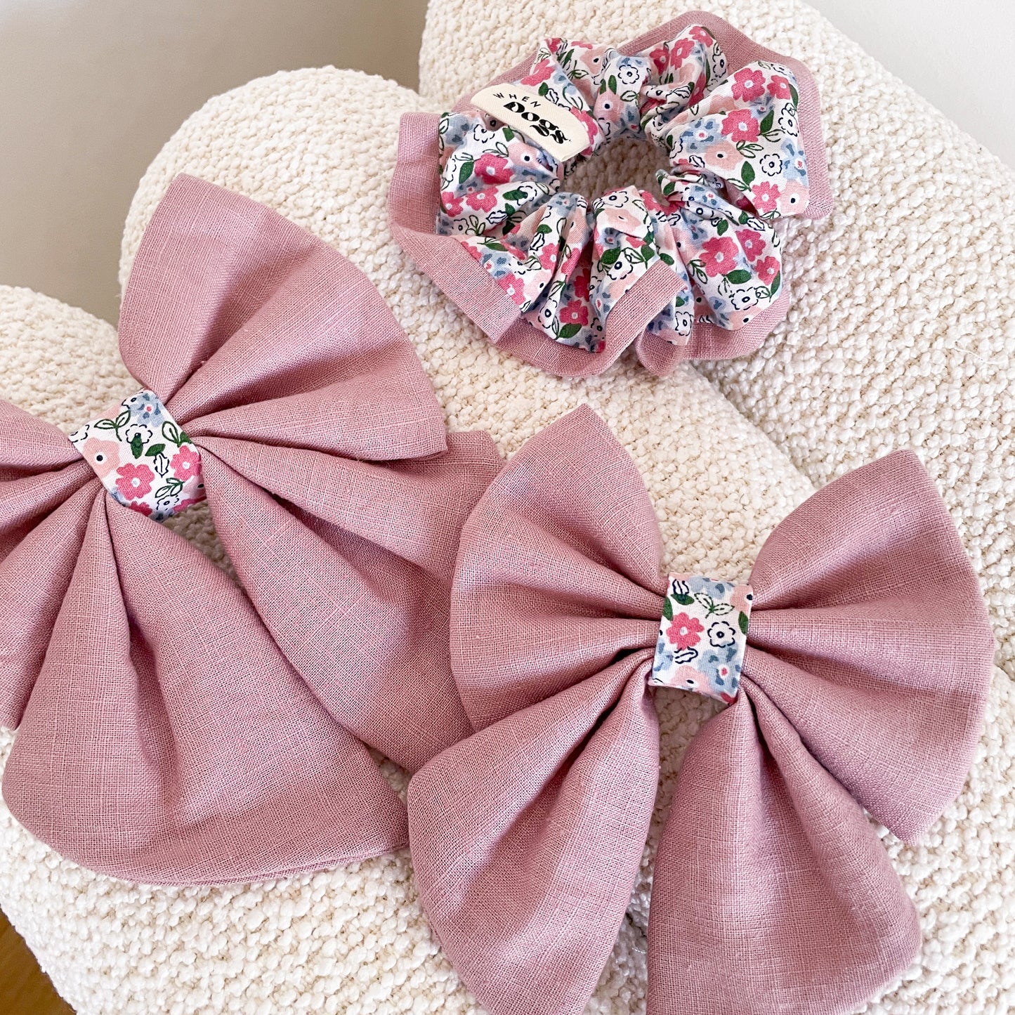 Forget-Me-Not Dusty Pink Bandana, Sailor Bow, and Scrunchie Set (Value: £39) | Spring Fling